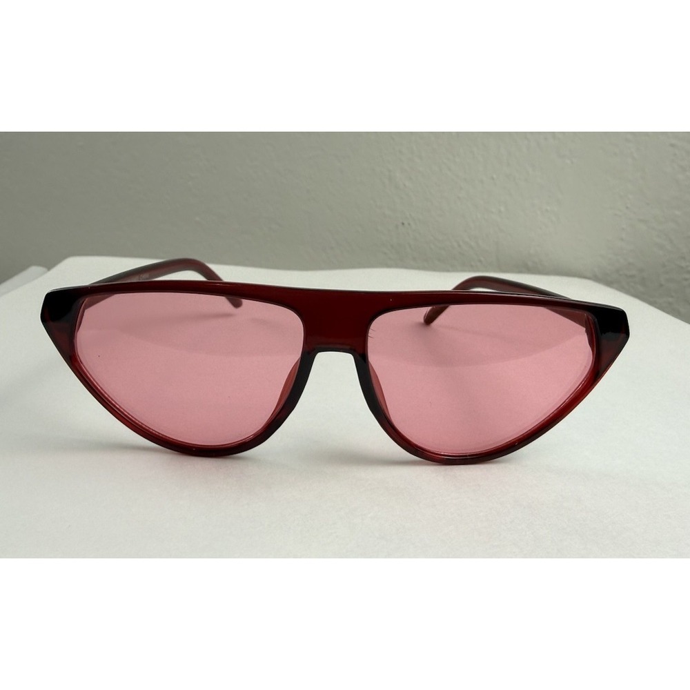 Vintage 80s Womens Red Frame Pink Orange Lens Sunglasses Retro Aviator Statement